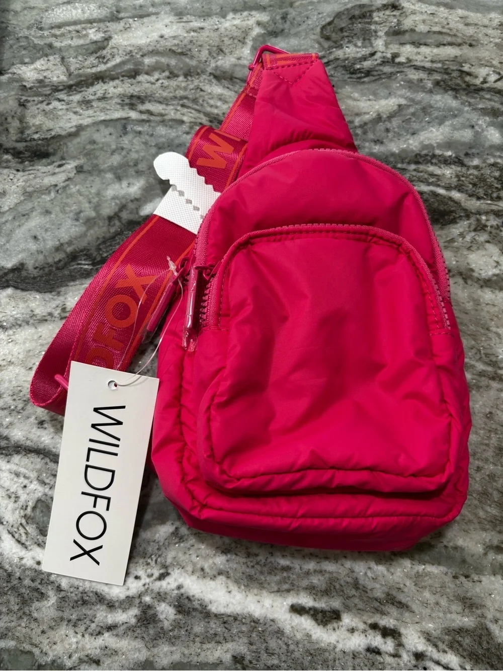 Wildfox Parachute Crossbody Zip Sling Belt Bag Handbag Purse Pink Puffy School